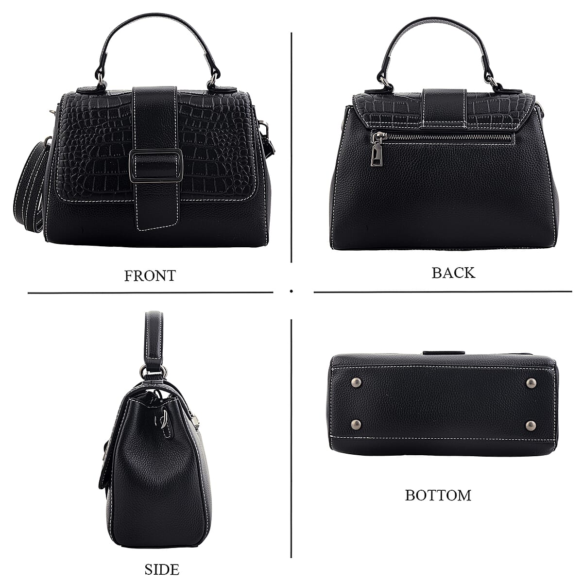 La Marey Black Genuine Leather Crossbody Bag with Shoulder Strap image number 5