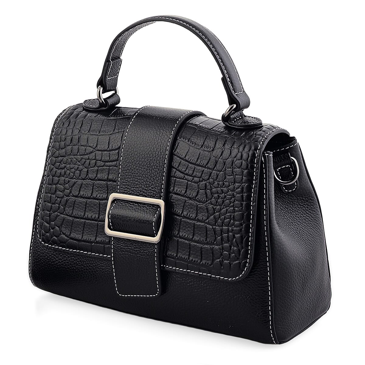 La Marey Black Genuine Leather Crossbody Bag with Shoulder Strap image number 6