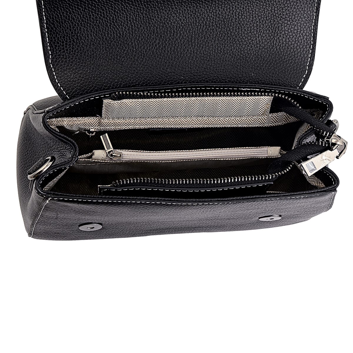 La Marey Black Genuine Leather Crossbody Bag with Shoulder Strap image number 7