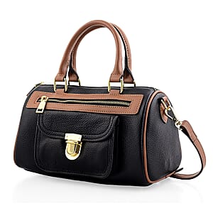 La Marey Black Genuine Leather Crossbody Bag with Shoulder Strap