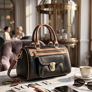 La Marey Black Genuine Leather Crossbody Bag with Shoulder Strap