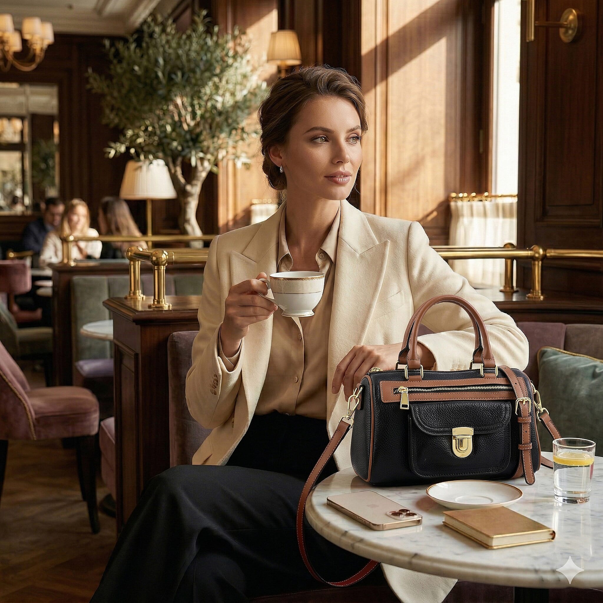 La Marey Black Genuine Leather Crossbody Bag with Shoulder Strap