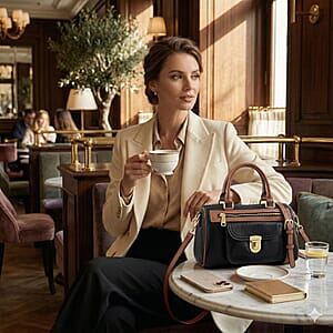 La Marey Black Genuine Leather Crossbody Bag with Shoulder Strap