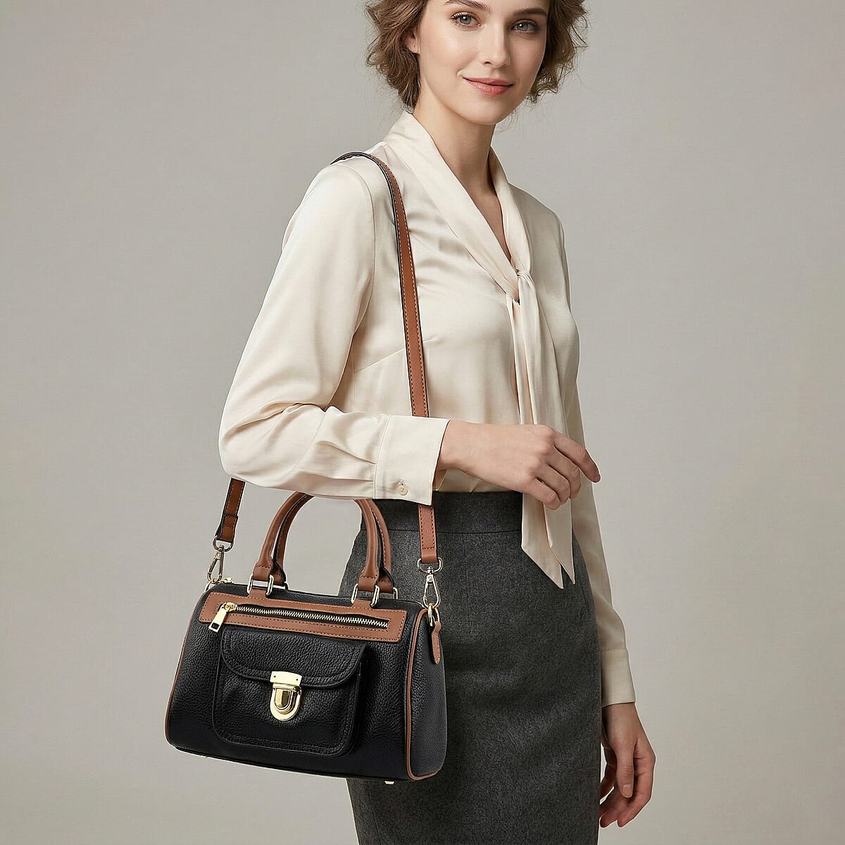 La Marey Black Genuine Leather Crossbody Bag with Shoulder Strap image number 3