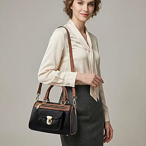 La Marey Black Genuine Leather Crossbody Bag with Shoulder Strap