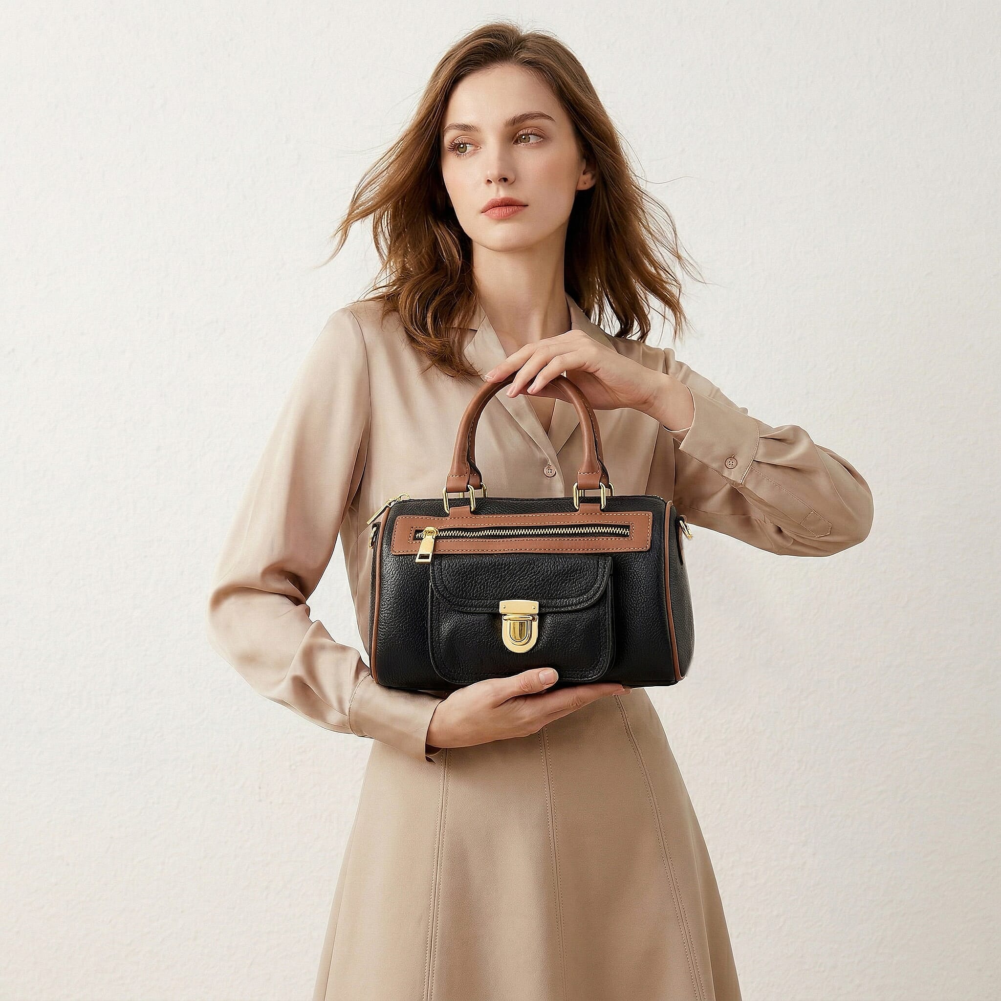 La Marey Black Genuine Leather Crossbody Bag with Shoulder Strap