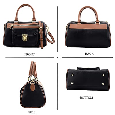 La Marey Black Genuine Leather Crossbody Bag with Shoulder Strap