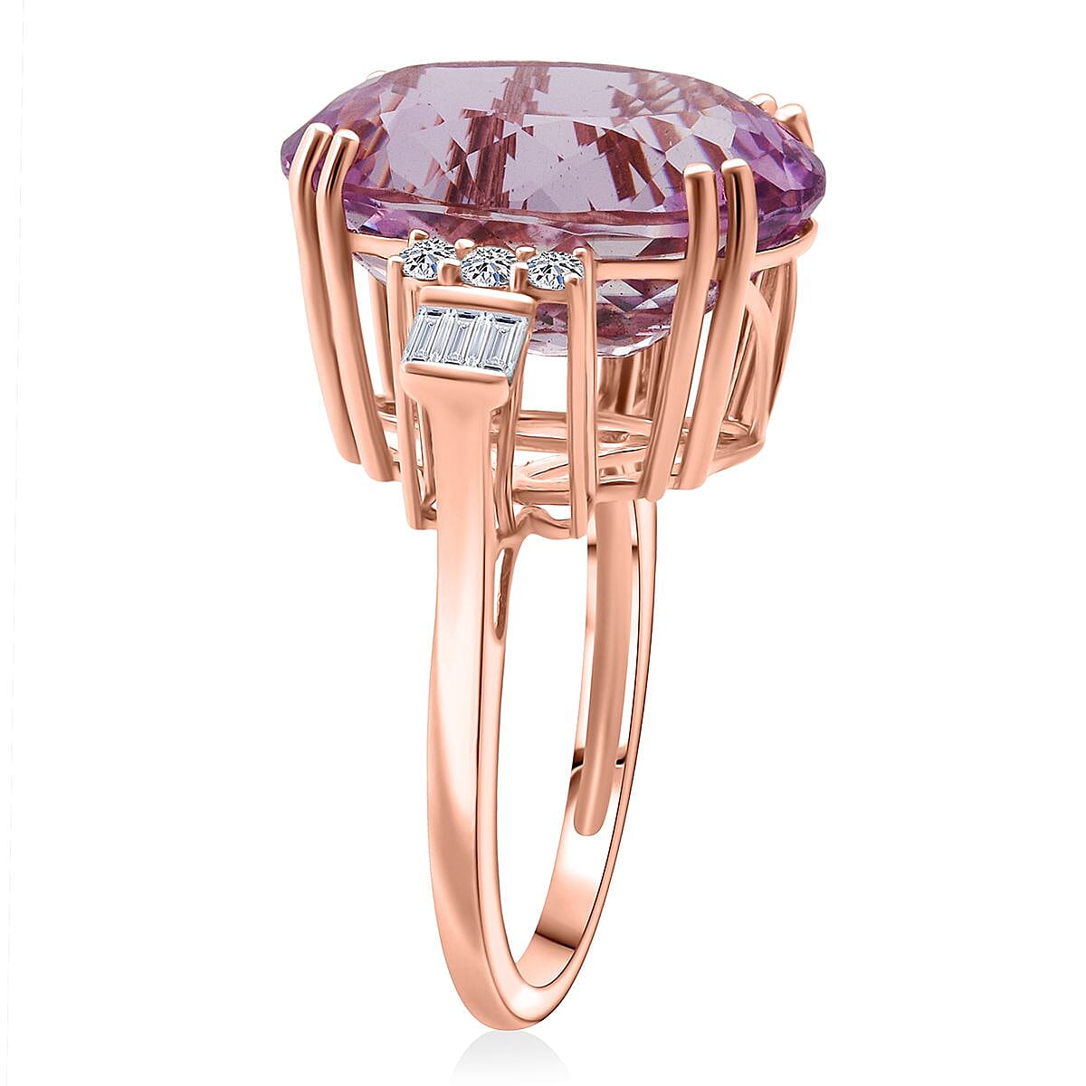 10K Rose Gold AAAA Patroke Kunzite, Luxuriant Lab Grown Diamond (G-H, SI) Ring (Size 6.0) (4 g) 17.00 ctw image number 2