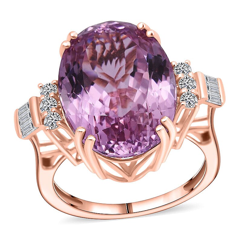 AAAA Patroke Kunzite, Lab Grown Diamond Ring in 10K Rose Gold 17.00 ctw (Size 7.0)
