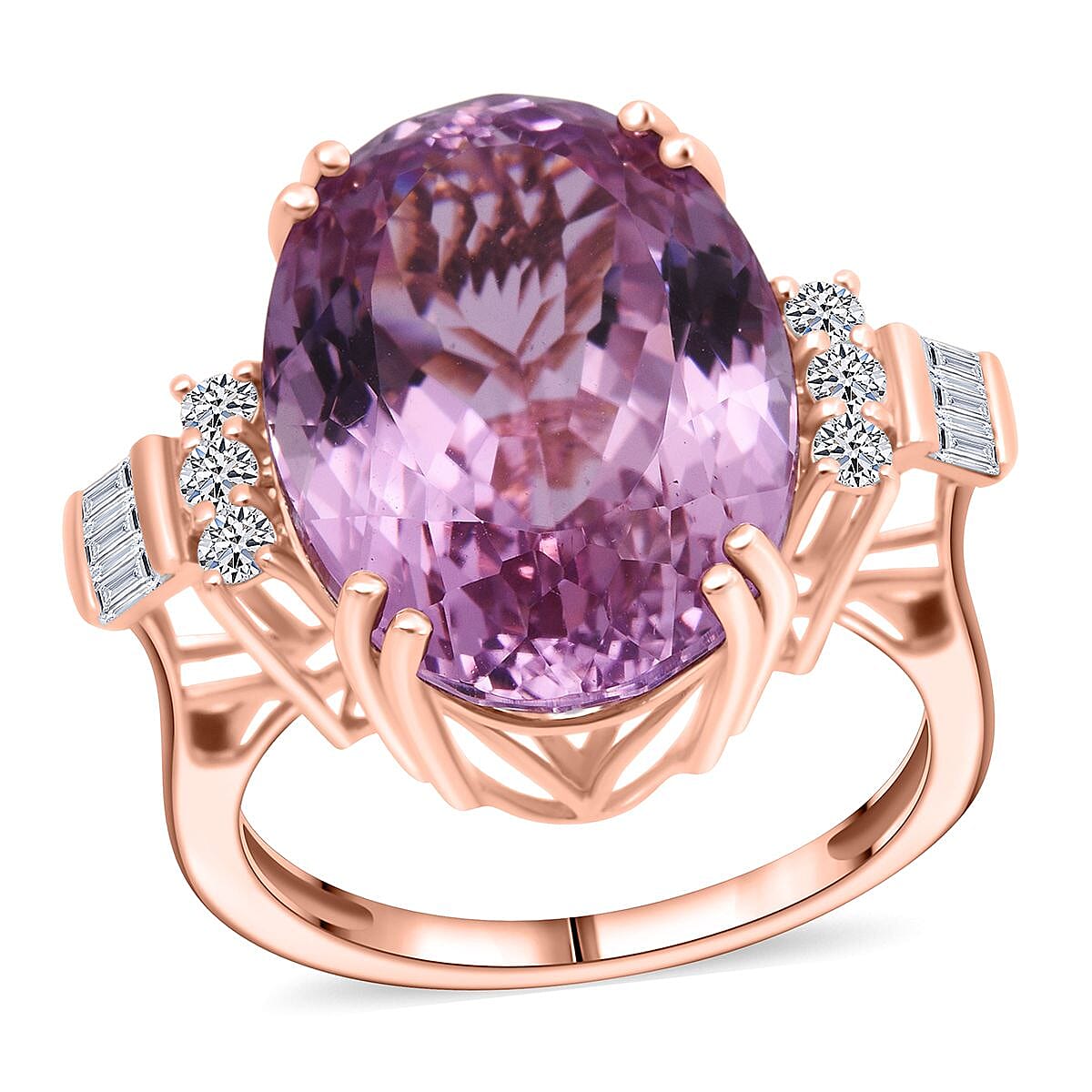 10K Rose Gold AAAA Patroke Kunzite, Luxuriant Lab Grown Diamond (G-H, SI) Ring (Size 6.0) (4 g) 17.00 ctw