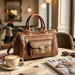 La Marey Coffee Genuine Leather Crossbody Bag with Shoulder Strap