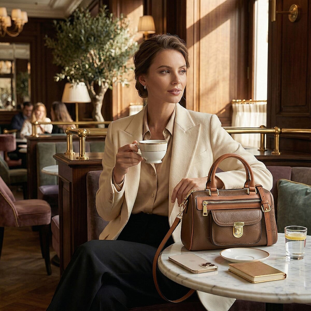 La Marey Coffee Genuine Leather Crossbody Bag with Shoulder Strap image number 2