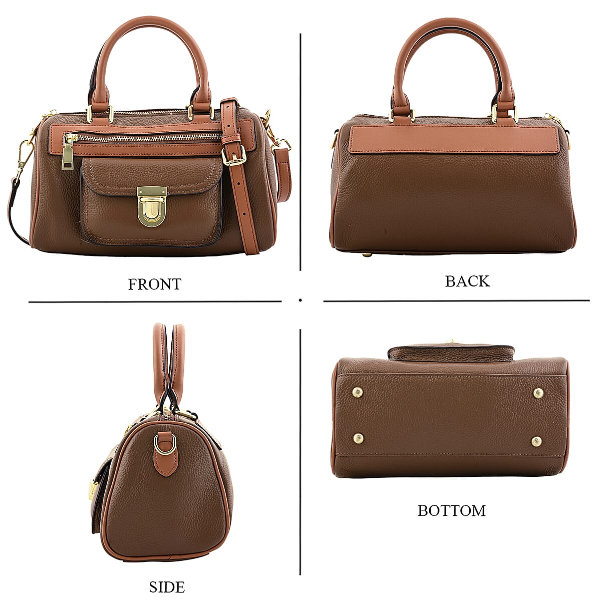 La Marey Coffee Genuine Leather Crossbody Bag with Shoulder Strap image number 5