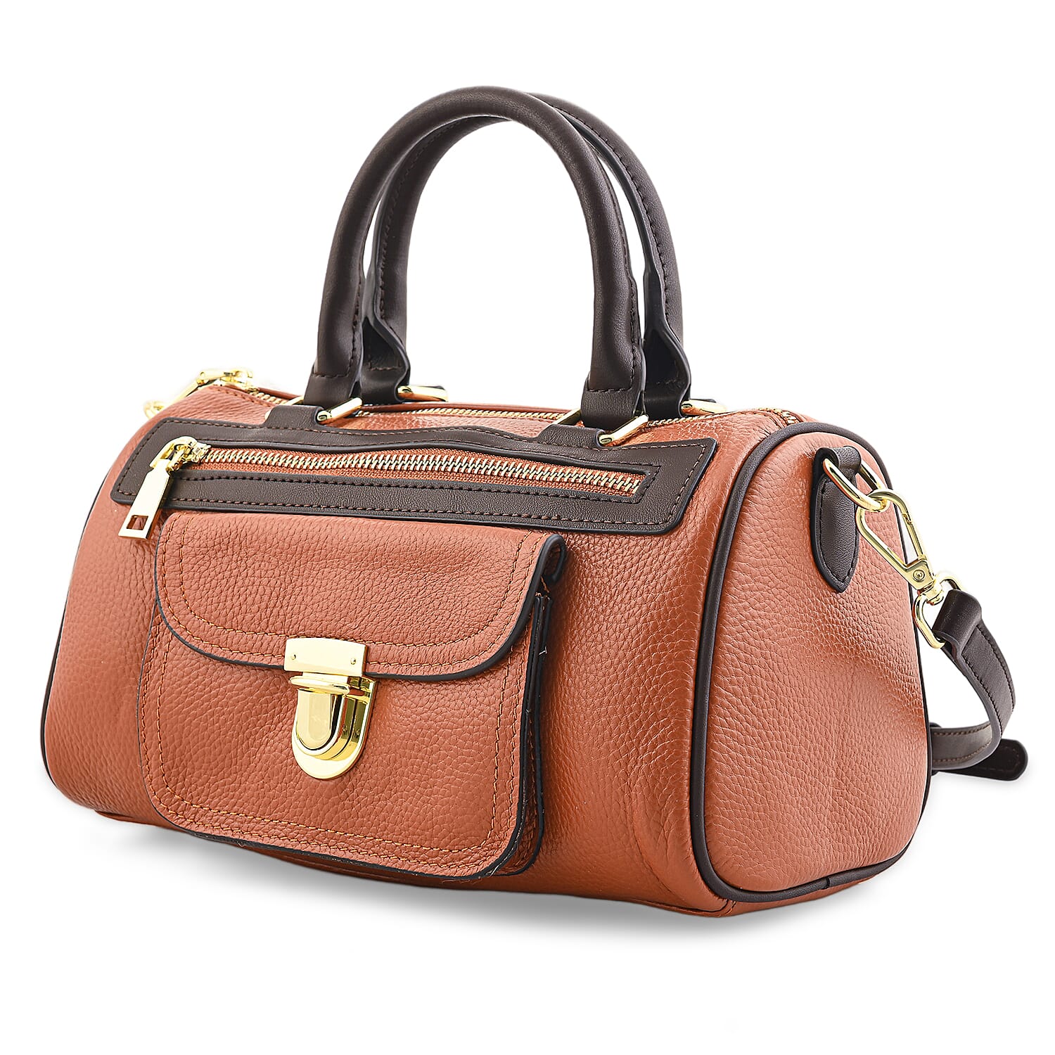 La Marey Brown Genuine Leather Crossbody Bag with Shoulder Strap