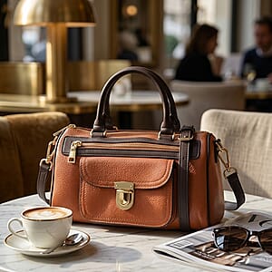 La Marey Brown Genuine Leather Crossbody Bag with Shoulder Strap