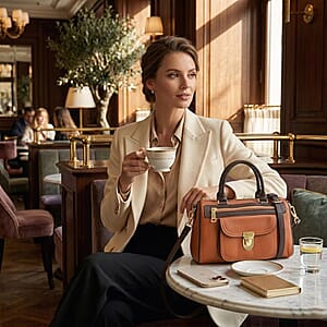 La Marey Brown Genuine Leather Crossbody Bag with Shoulder Strap