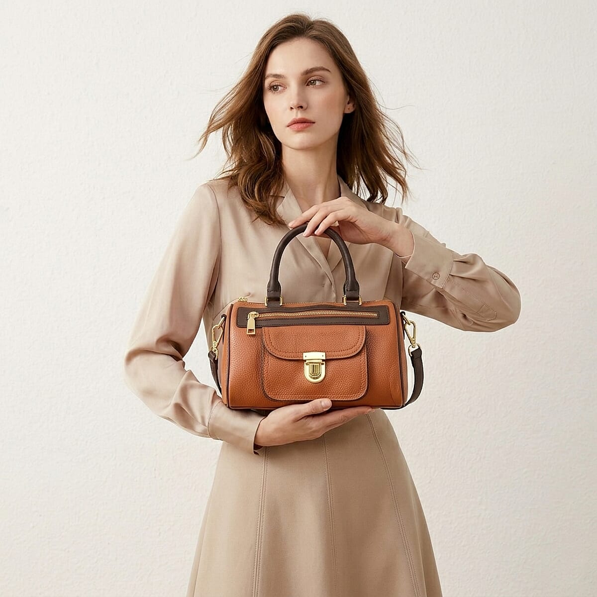 La Marey Brown Genuine Leather Crossbody Bag with Shoulder Strap image number 4