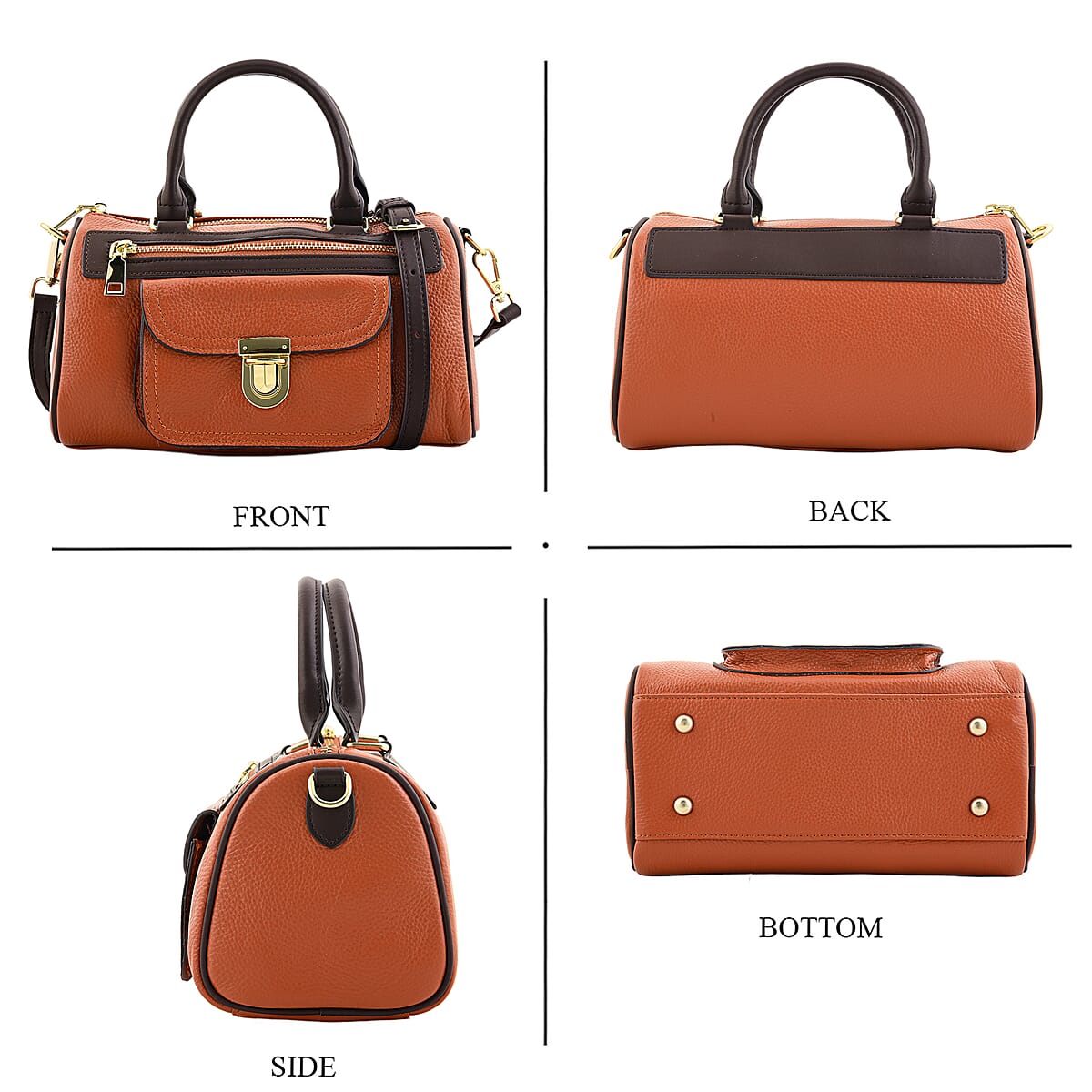 La Marey Brown Genuine Leather Crossbody Bag with Shoulder Strap image number 5