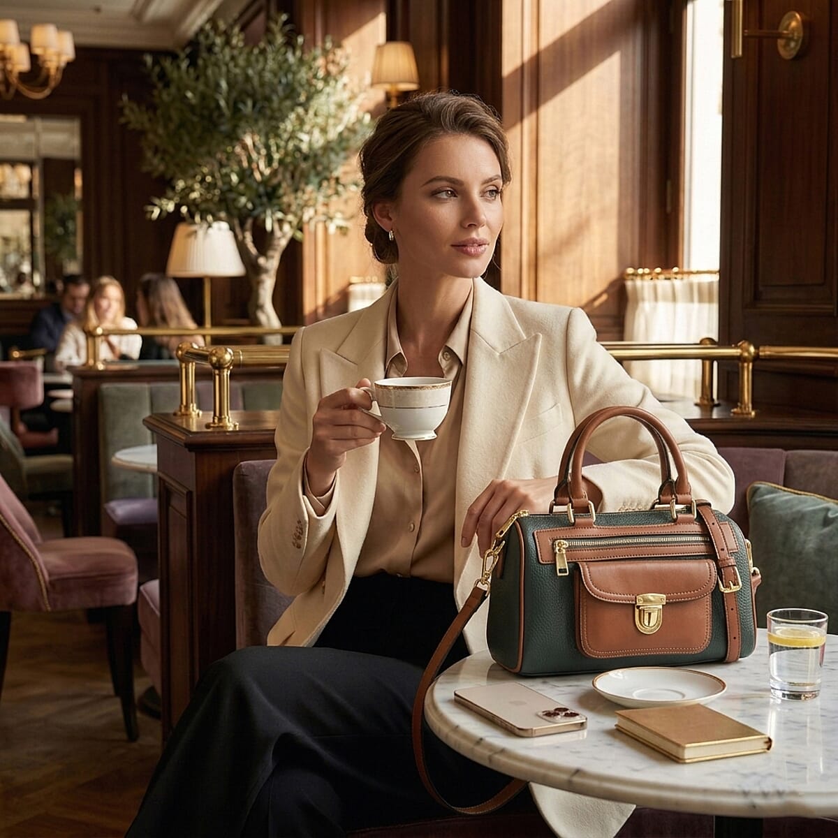 La Marey Teal Genuine Leather Crossbody Bag with Shoulder Strap image number 2