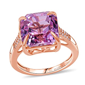 Luxoro AAAA Asscher Cut Patroke Kunzite and I2 Diamond 10.75 ctw Royal Crown Ring in 10K Rose Gold (Size 6.0)