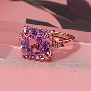 Luxoro AAAA Asscher Cut Patroke Kunzite, Diamond Ring in 10K Rose Gold 10.75 ctw (Size 6.0)