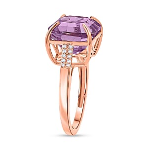 Luxoro AAAA Asscher Cut Patroke Kunzite, Diamond Ring in 10K Rose Gold 10.75 ctw (Size 6.0)