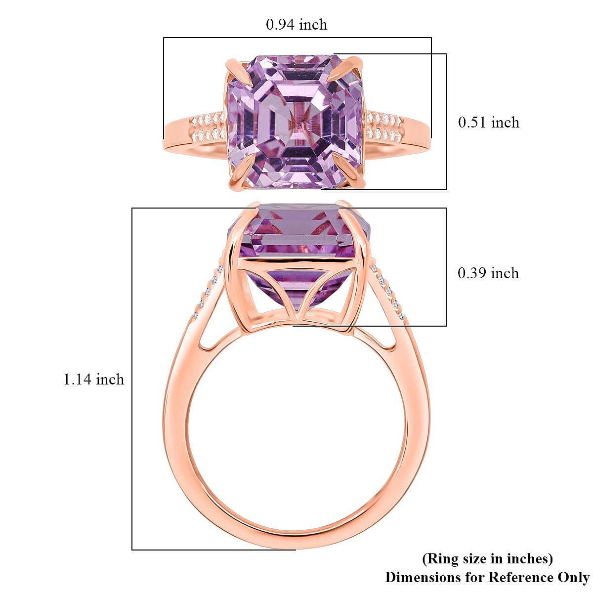 Luxoro 10K Rose Gold AAAA Asscher Cut Patroke Kunzite, Diamond (I2) Ring (Size 6.0) 10.73 ctw image number 2