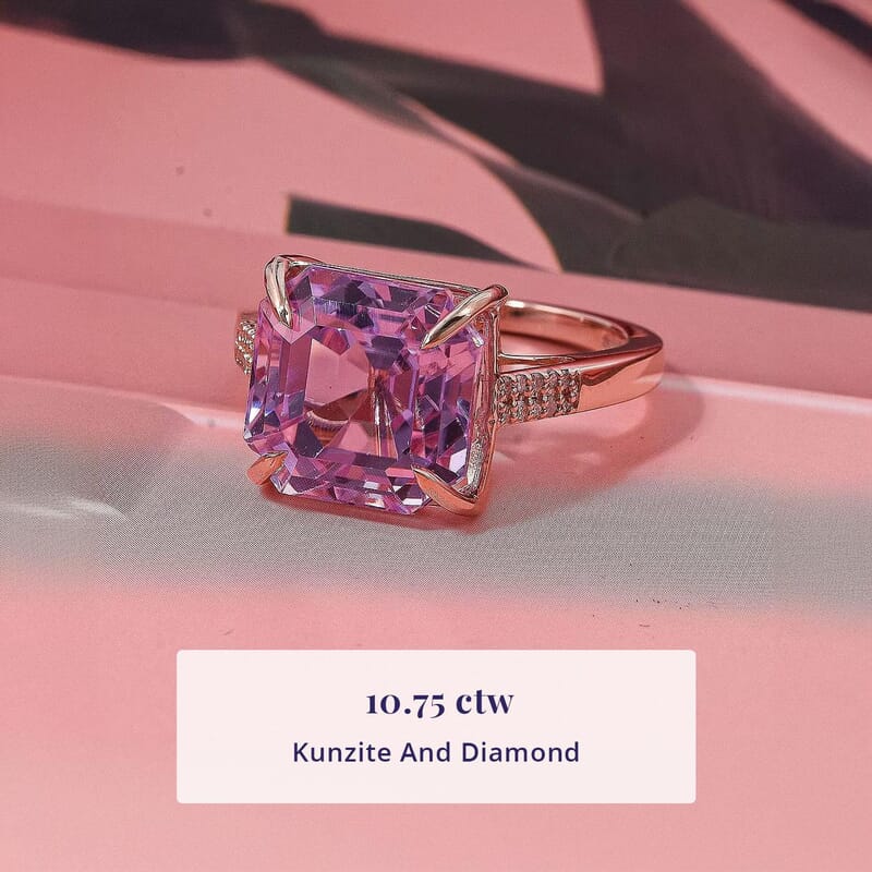 Luxoro AAAA Patroke  Kunzite, Diamond Ring in 10K Rose Gold 10.75 ctw (Size 7.0)