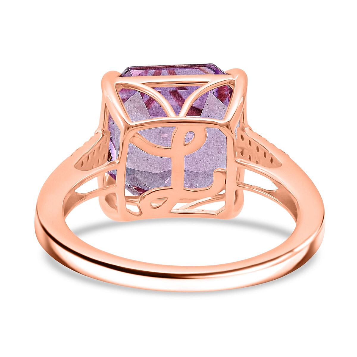 Luxoro AAAA Asscher Cut Patroke Kunzite and I2 Diamond 10.75 ctw Ring in 10K Rose Gold (Size 7.0) image number 4