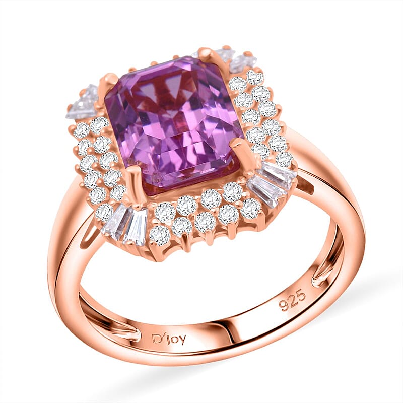 D'Joy AAA Patroke Kunzite, Moissanite  Ring in 18K Vermeil RG Over Sterling Silver 4.90 ctw (Size 6.0)