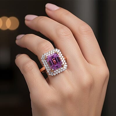D'Joy AAA Patroke Kunzite, Moissanite  Ring in 18K Vermeil RG Over Sterling Silver 4.90 ctw (Size 6.0)
