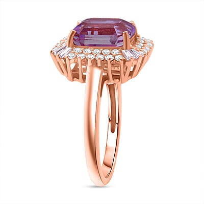 D'Joy AAA Patroke Kunzite, Moissanite  Ring in 18K Vermeil RG Over Sterling Silver 4.90 ctw (Size 6.0)