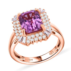 D'Joy AAA Patroke Kunzite and Moissanite 4.90 ctw Crown Regal Ring in 18K Vermeil Rose Gold Over Sterling Silver (Size 7.0)