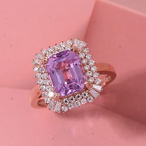 D'Joy AAA Patroke Kunzite, Moissanite  Ring in 18K Vermeil RG Over Sterling Silver 4.90 ctw (Size 8.0)