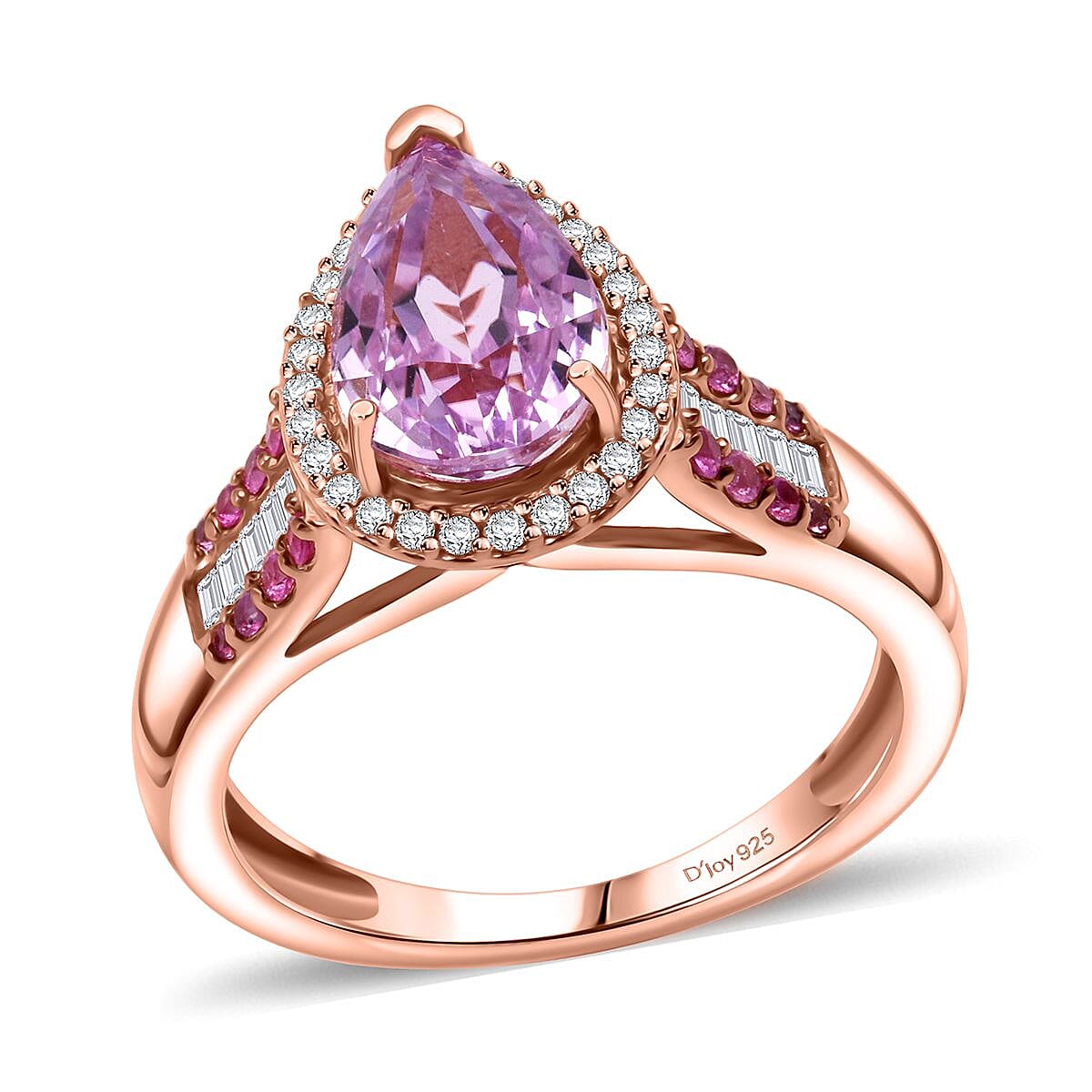 D'Joy AAA Patroke Kunzite and Multi Gemstone 3.50 ctw Teardrop Majesty Ring in 18K Vermeil Rose Gold Over Sterling Silver (Size 7.0) image number 0