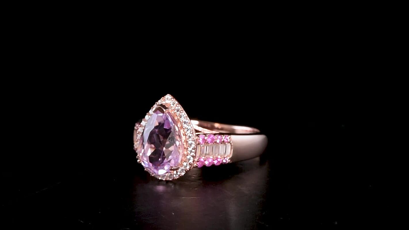 D'Joy AAA Patroke Kunzite, Multi Gemstone Ring in 18K Vermeil RG Over Sterling Silver (Size 7.0) 3.55 ctw