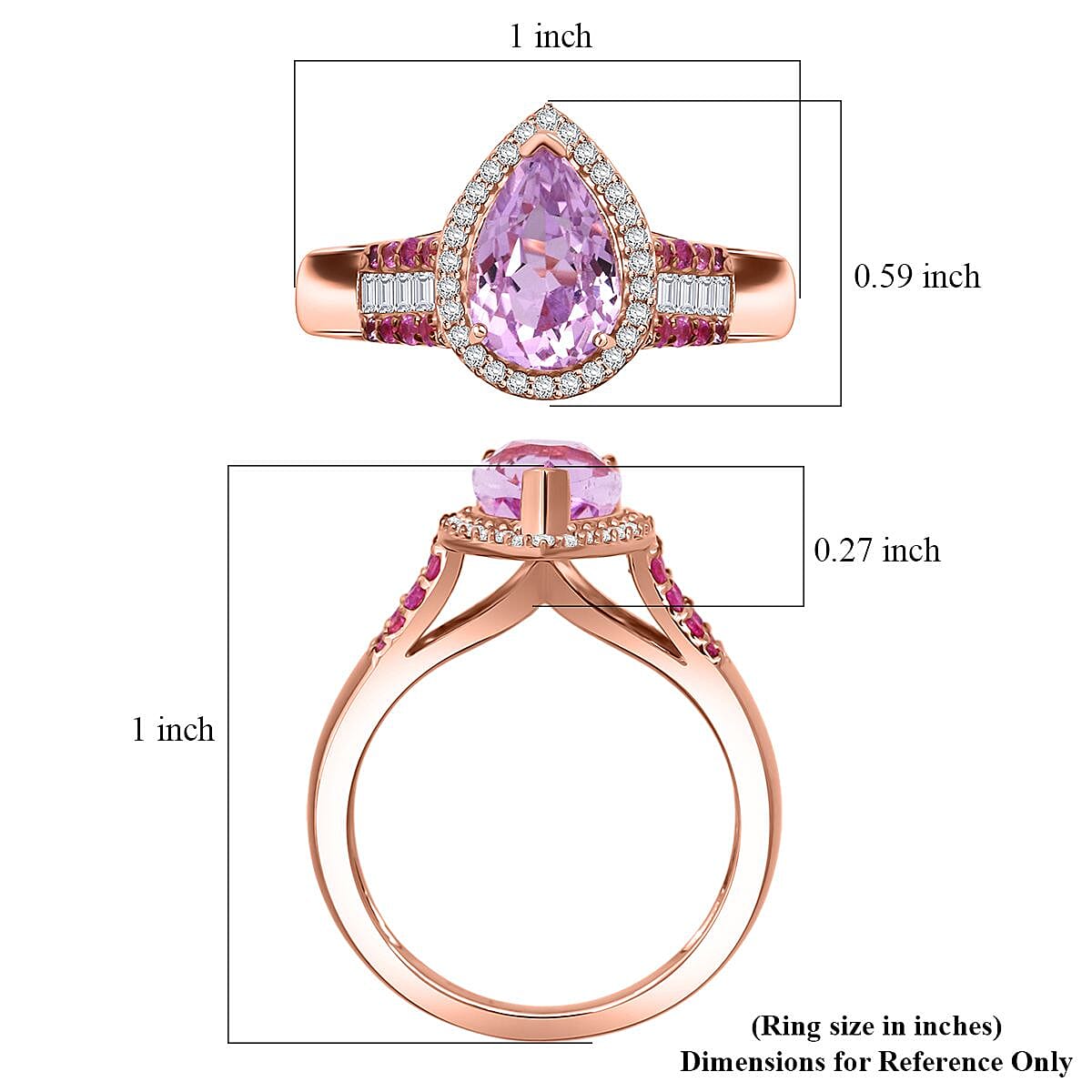 D'Joy AAA Patroke Kunzite and Multi Gemstone 3.50 ctw Teardrop Majesty Ring in 18K Vermeil Rose Gold Over Sterling Silver (Size 7.0) image number 5