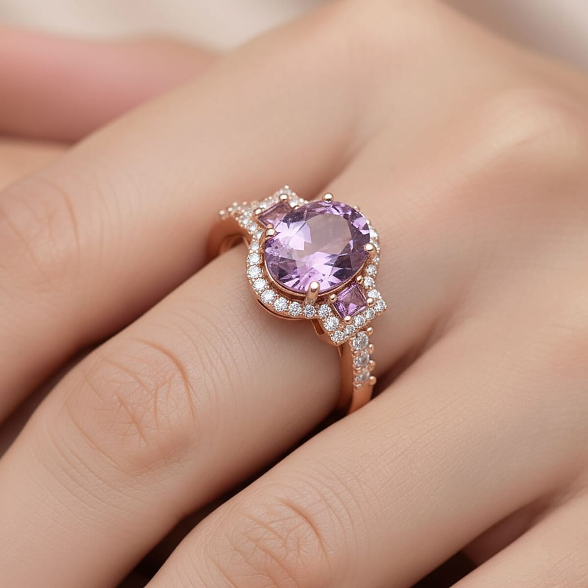 D'Joy AAA Patroke  Kunzite, Multi Gemstone Deco Ring in 18K Vermeil RG Over Sterling Silver 3.10 ctw (Size 6.0) image number 2
