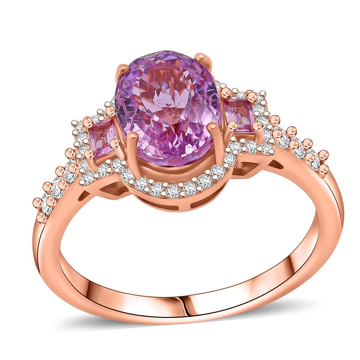 D'Joy AAA Patroke Kunzite, Multi Gemstone Ring in 18K Vermeil RG Over Sterling Silver (Size 6.0) 3.10 ctw