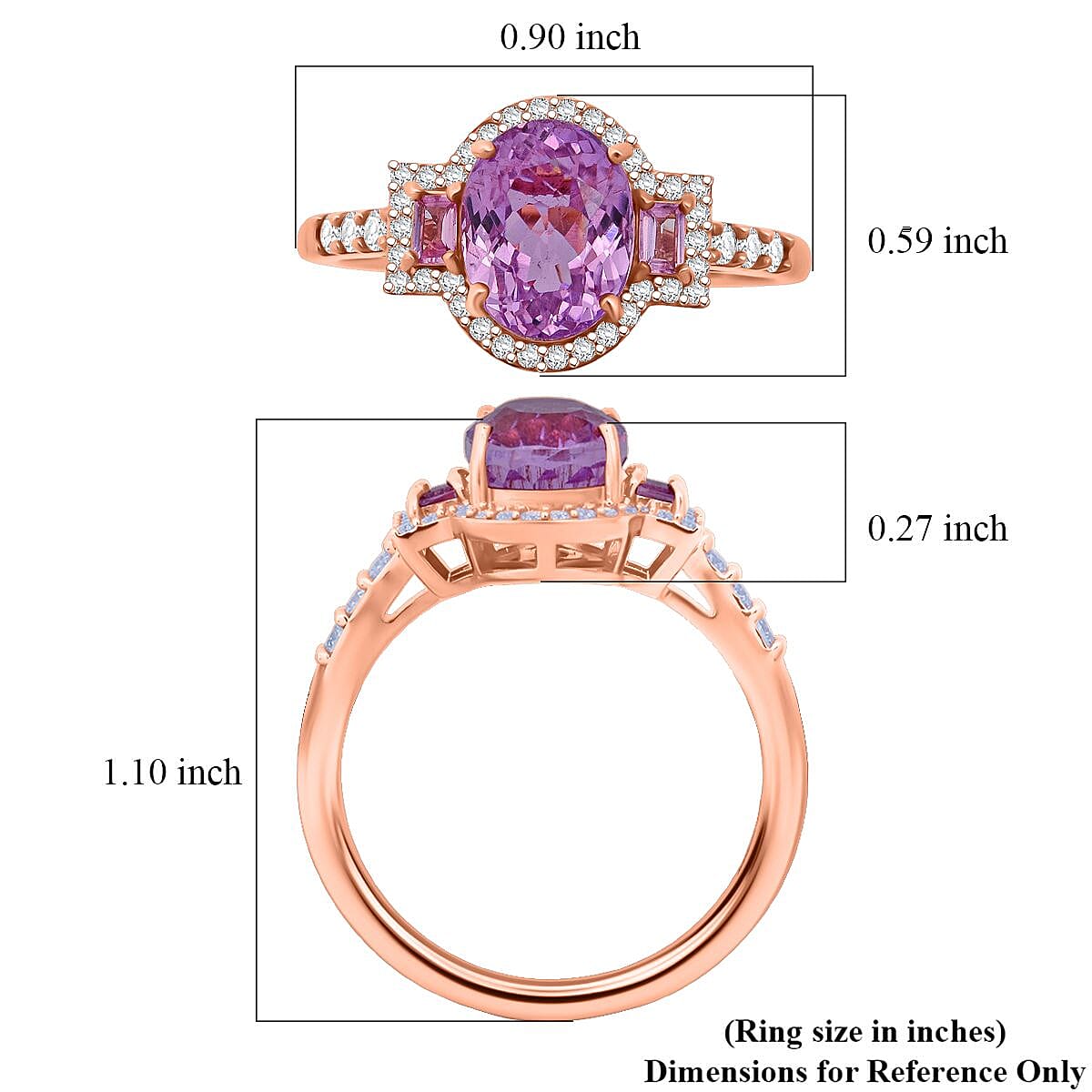 D'Joy AAA Patroke  Kunzite, Multi Gemstone Deco Ring in 18K Vermeil RG Over Sterling Silver 3.10 ctw (Size 8.0)
