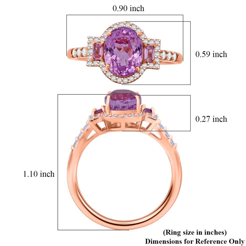 D'Joy AAA Patroke  Kunzite, Multi Gemstone Deco Ring in 18K Vermeil RG Over Sterling Silver 3.10 ctw (Size 8.0)