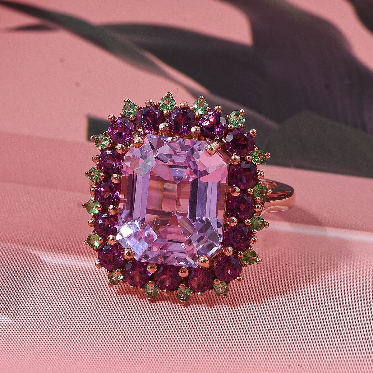 D'Joy AAA Patroke Kunzite and Multi Gemstone 10.10 ctw Majesty Bloom Ring in 18K Vermeil Rose Gold Over Sterling Silver (Size 6.0) image number 1