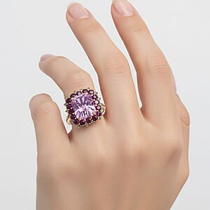 D'Joy AAA Patroke Kunzite, Multi Gemstone Bloom Ring in 18K Vermeil RG Over Sterling Silver 10.10 ctw (Size 6.0)