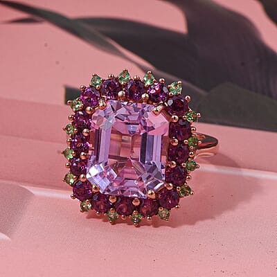 D'Joy AAA Patroke  Kunzite, Multi Gemstone Ring in 18K Vermeil RG Over Sterling Silver 10.10 ctw (Size 7.0)