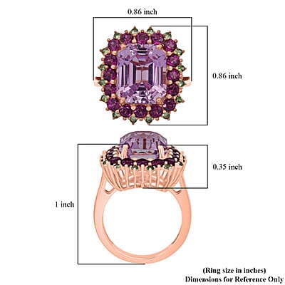 D'Joy AAA Patroke  Kunzite, Multi Gemstone Ring in 18K Vermeil RG Over Sterling Silver 10.10 ctw (Size 7.0)