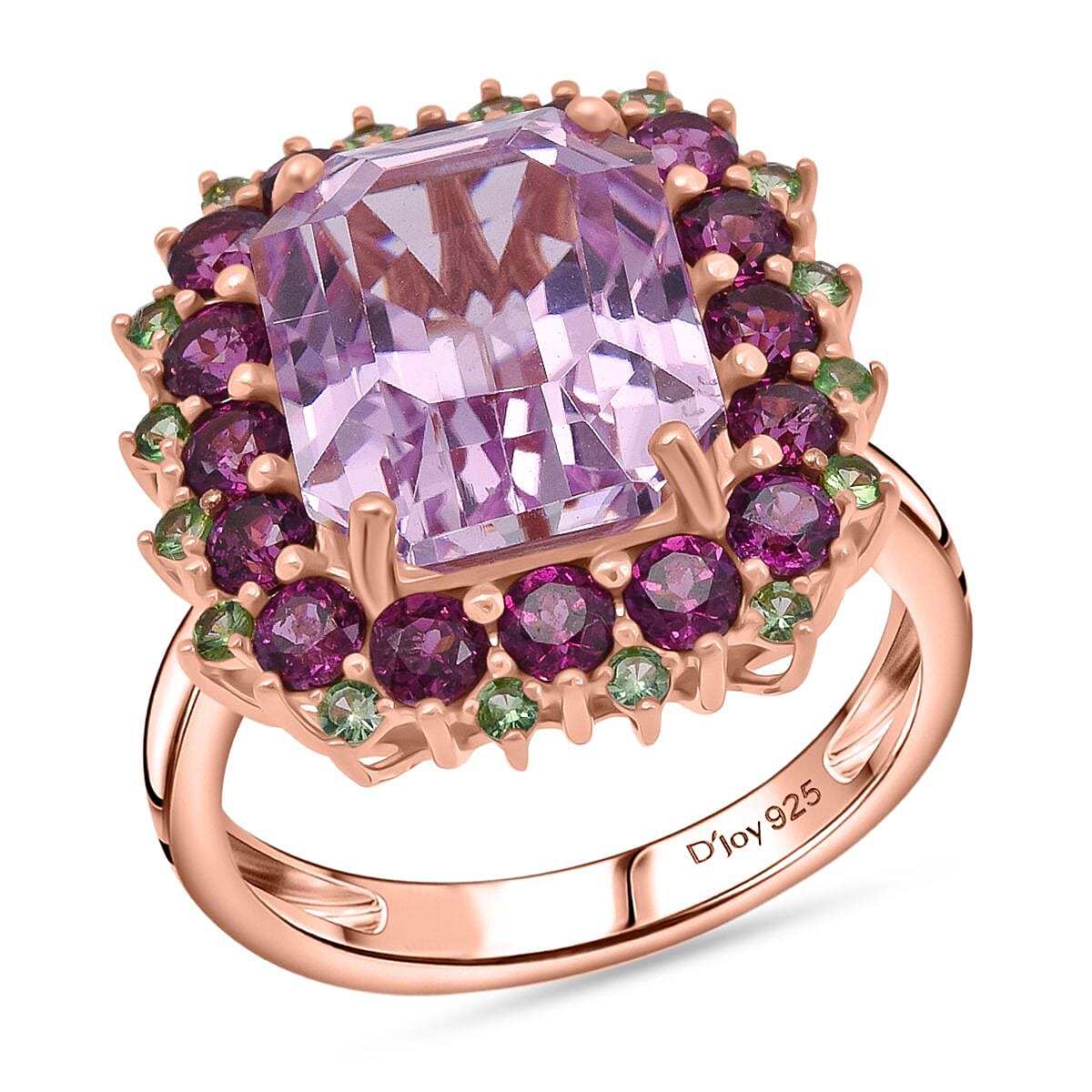 D'Joy AAA Patroke Kunzite, Multi Gemstone Ring in 18K Vermeil RG Over Sterling Silver (Size 6.0) 10.10 ctw