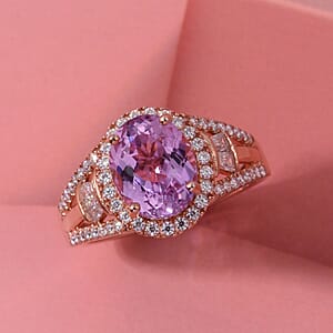 D'Joy AAAA Patroke Kunzite, Moissanite Ring in 18K Vermeil RG Over Sterling Silver 4.25 ctw (Size 8.0)
