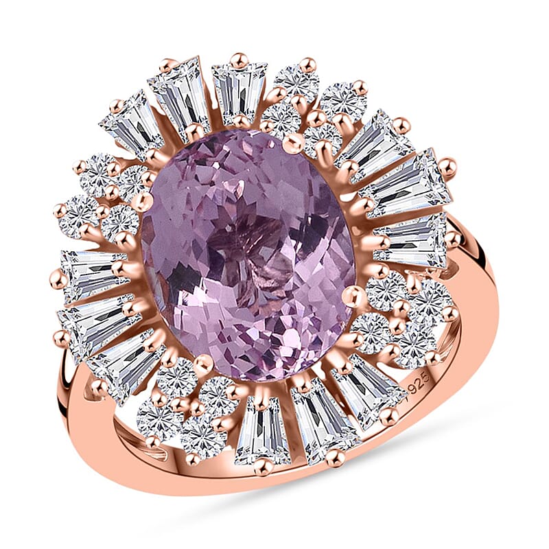 D'Joy AAA Patroke  Kunzite, Moissanite Starburst Ring in 18K Vermeil RG Over Sterling Silver 3.30 ctw (Size 7.0)