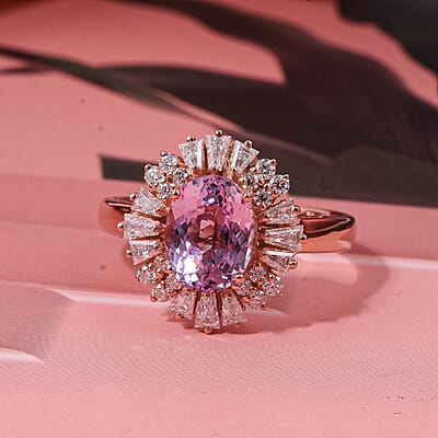 D'Joy AAA Patroke  Kunzite, Moissanite Starburst Ring in 18K Vermeil RG Over Sterling Silver 3.30 ctw (Size 7.0)