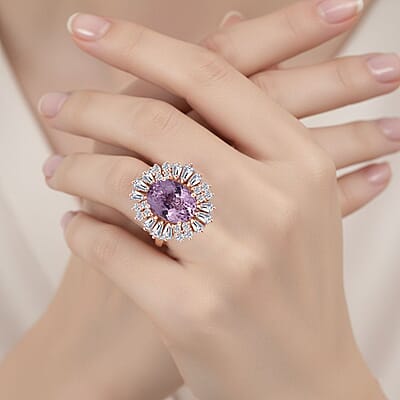 D'Joy AAA Patroke  Kunzite, Moissanite Starburst Ring in 18K Vermeil RG Over Sterling Silver 3.30 ctw (Size 7.0)